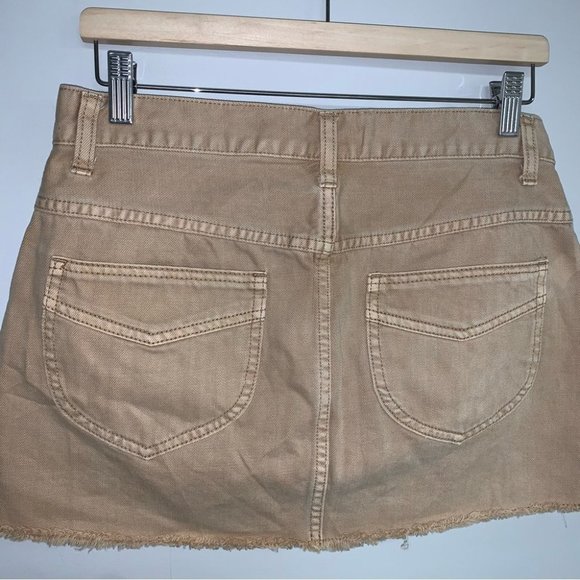 Free People Denim Mini Skirt Tan Frayed Hem Bohemian Boho Stitching Women Size 8 - Picture 5 of 7